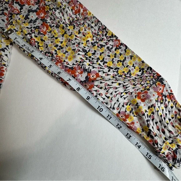 LOFT Petite Floral Split-Neck Blouse Ruffle Hem Long Sleeve Small SP - Picture 12 of 15